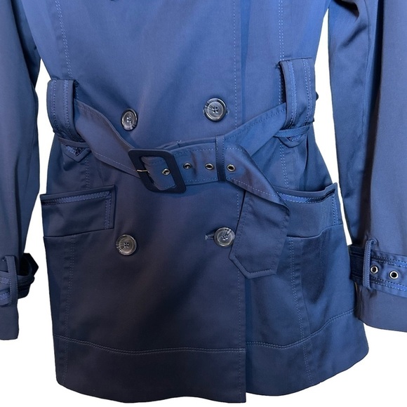 Willi Smith Navy Blue Double Breasted Belted Short Trench Jacket Coat Sz. M - Picture 4 of 16